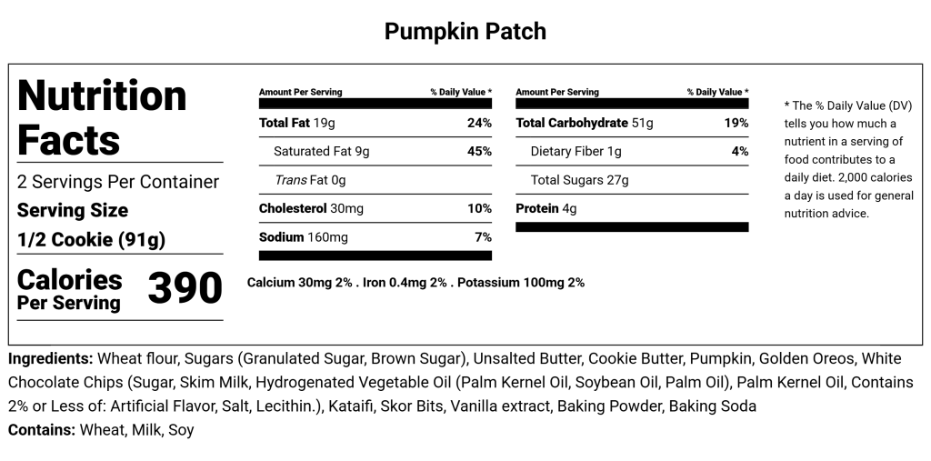 Pumpkin Patch nutritional facts