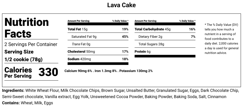 Lava Cake Nutritional Facts | CHOMP Cookies