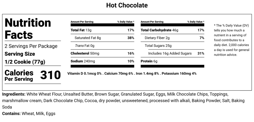 Hot Chocolate Cookie Nutritional Facts